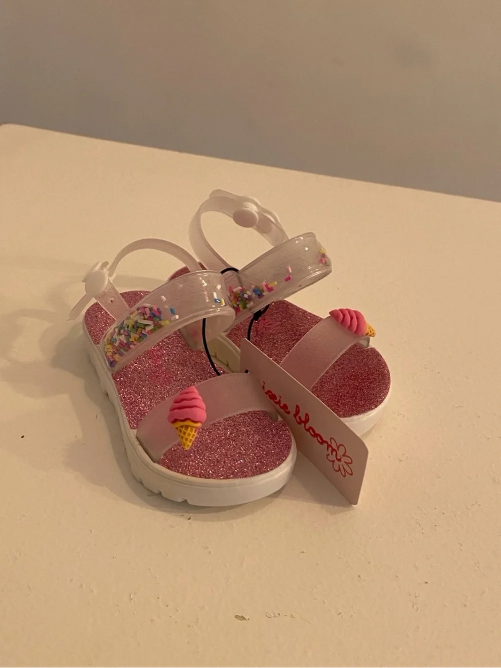 NWT Pixie Bloom Girls Pink Sprinkle Ice Cream Jelly Sandals Size 3/4